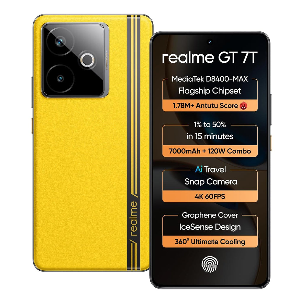 REALME - RMX5058 GT 7T 5G 8GB 256GB RACING YELLOW, 5G smartphone,fast charging, high-performance mobile, Realme GT series