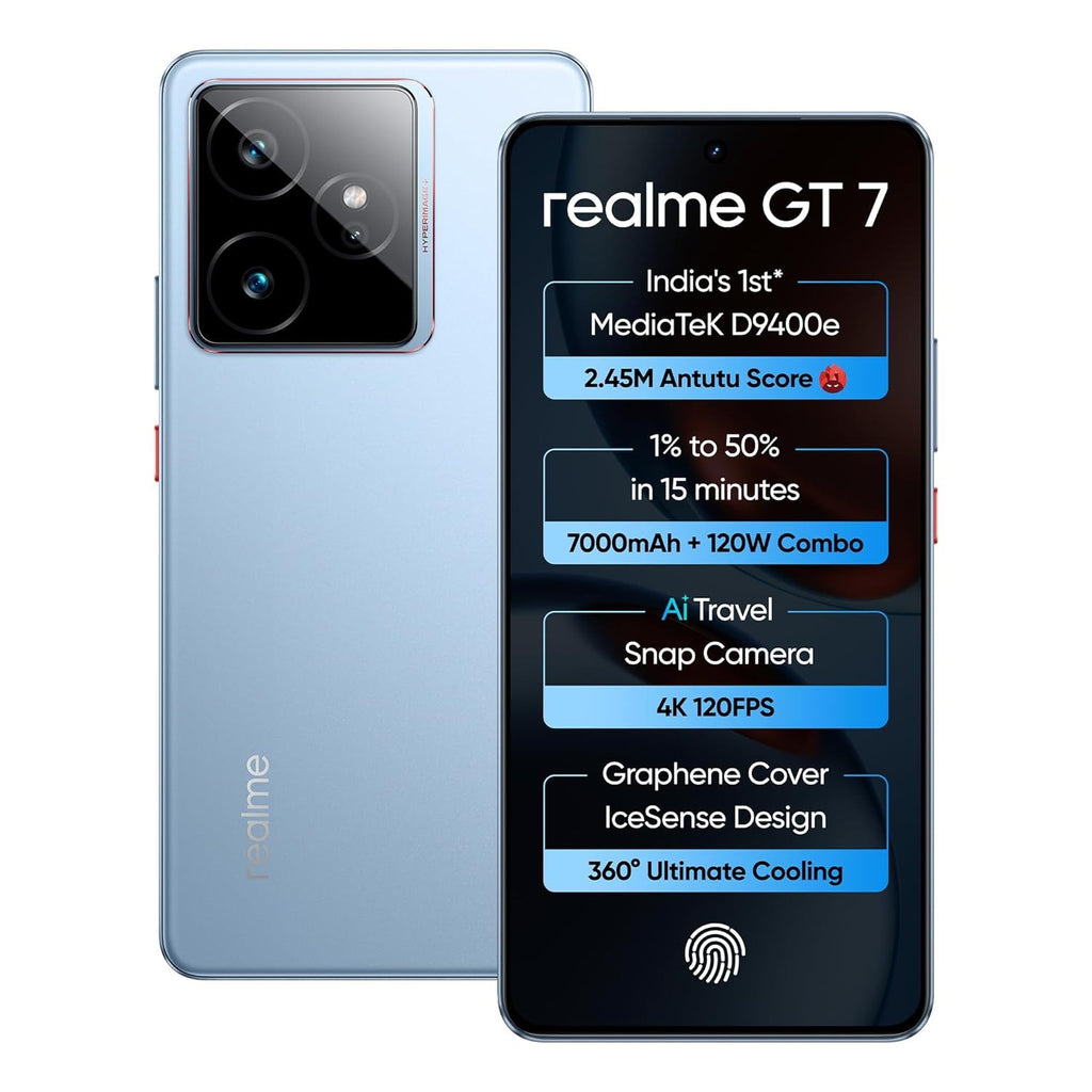 REALME - RMX5061 GT 7 5G 12GB 256GB ICESENSE BLUE,5G smartphone, 7000 mAh battery, 120W fast charging, MediaTek Dimensity 9400e, 12 GB RAM, 256 GB storage,