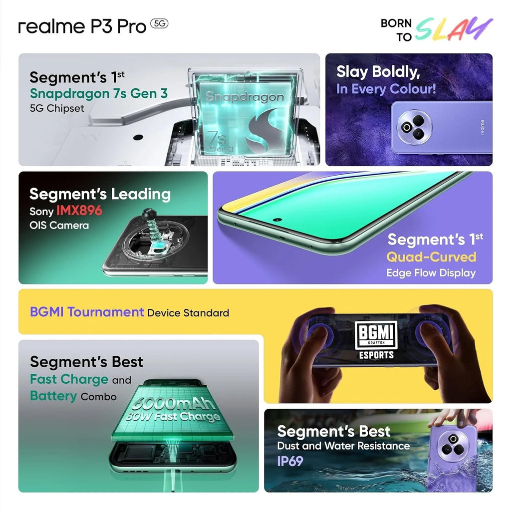REALME - RMX5032 P3 Pro 5G 8GB 256GB  GALAXY PURPLE,Realme 5G smartphone, Realme P3 series, Android phone, long battery phone, high-performance mobile