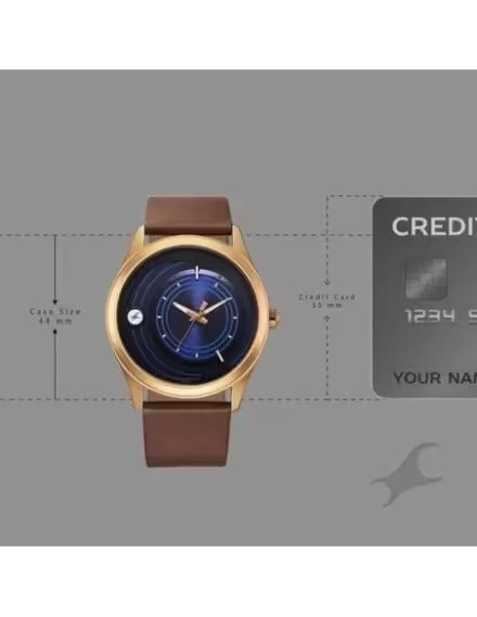 Fastrack Groove Quartz Analog Blue Dial Brown Leather Strap Watch For Guy