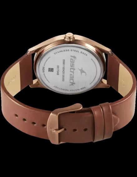 Fastrack Groove Quartz Analog Blue Dial Brown Leather Strap Watch For Guy