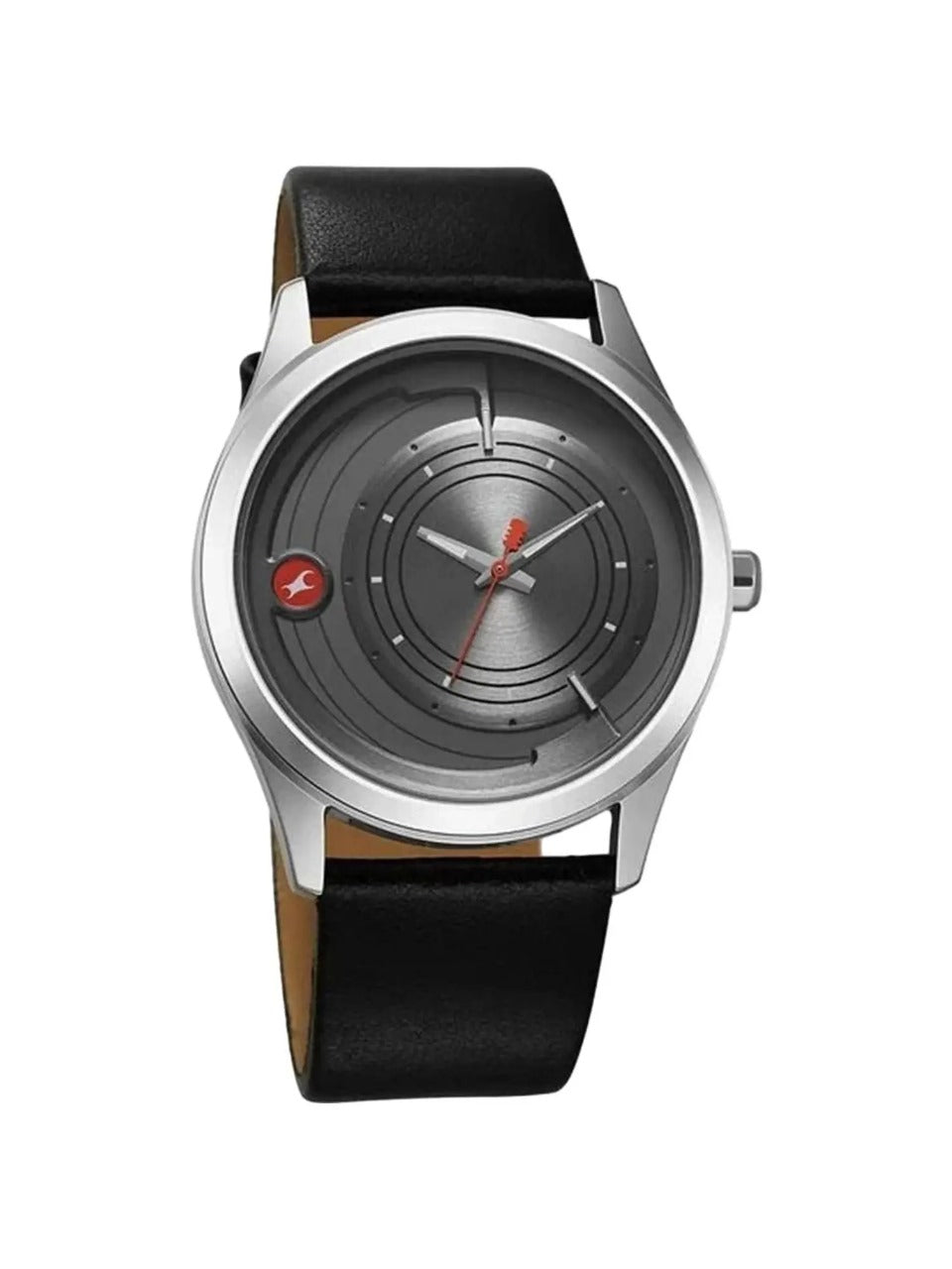 Fastrack Groove Quartz Analog Grey Dial Black Leather Strap Watch For Guys