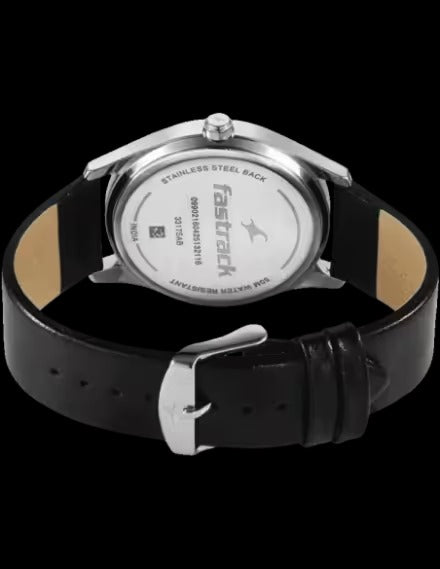 Fastrack Groove Quartz Analog Grey Dial Black Leather Strap Watch For Guys