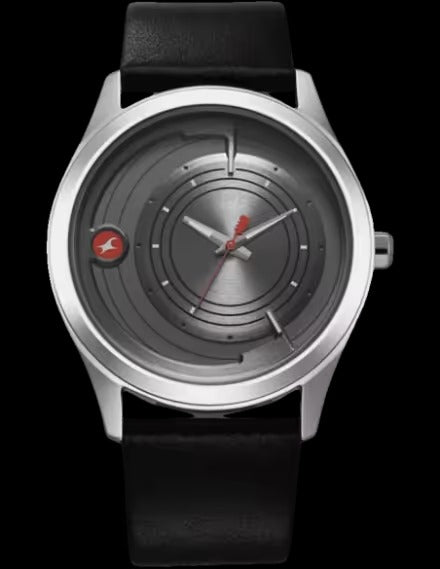 Fastrack Groove Quartz Analog Grey Dial Black Leather Strap Watch For Guys
