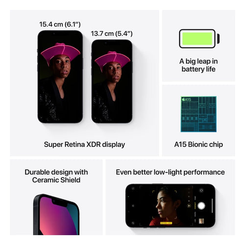 Apple iPhone 13 128 GB, Midnight (Black),Apple iPhone 13, iPhone 13 Midnight, iPhone 13 Black, iPhone 128GB, Apple smartphone, A15 Bionic, Super Retina display,