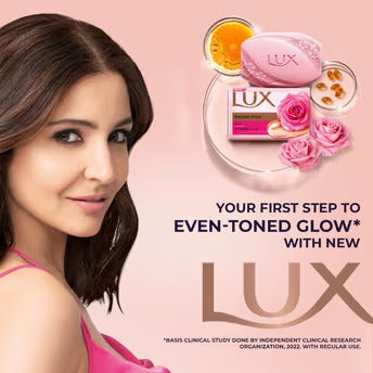 Lux Even-toned Glow Bathing Soap infused with Vitamin C & E | For Superior Glow | 150g x 3