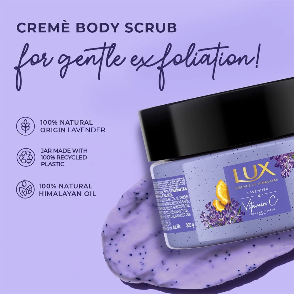 Lux Essence of Himalayas Lavender & Vitamin C Crème Body Scrub 300 g,Lux body scrub, lavender scrub, Vitamin C body scrub, exfoliating crème, Himalayas skincare