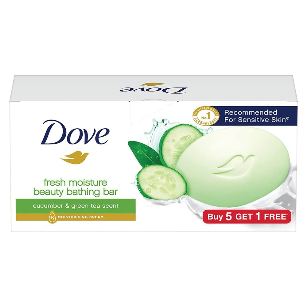 Dove Fresh Beauty Bar (pack of 6) 75g each for Hydrated Skin with Cucumber & Green Tea Leaves scent,Dove Beauty Bar, Cucumber & Green Tea, Hydrating Soap,