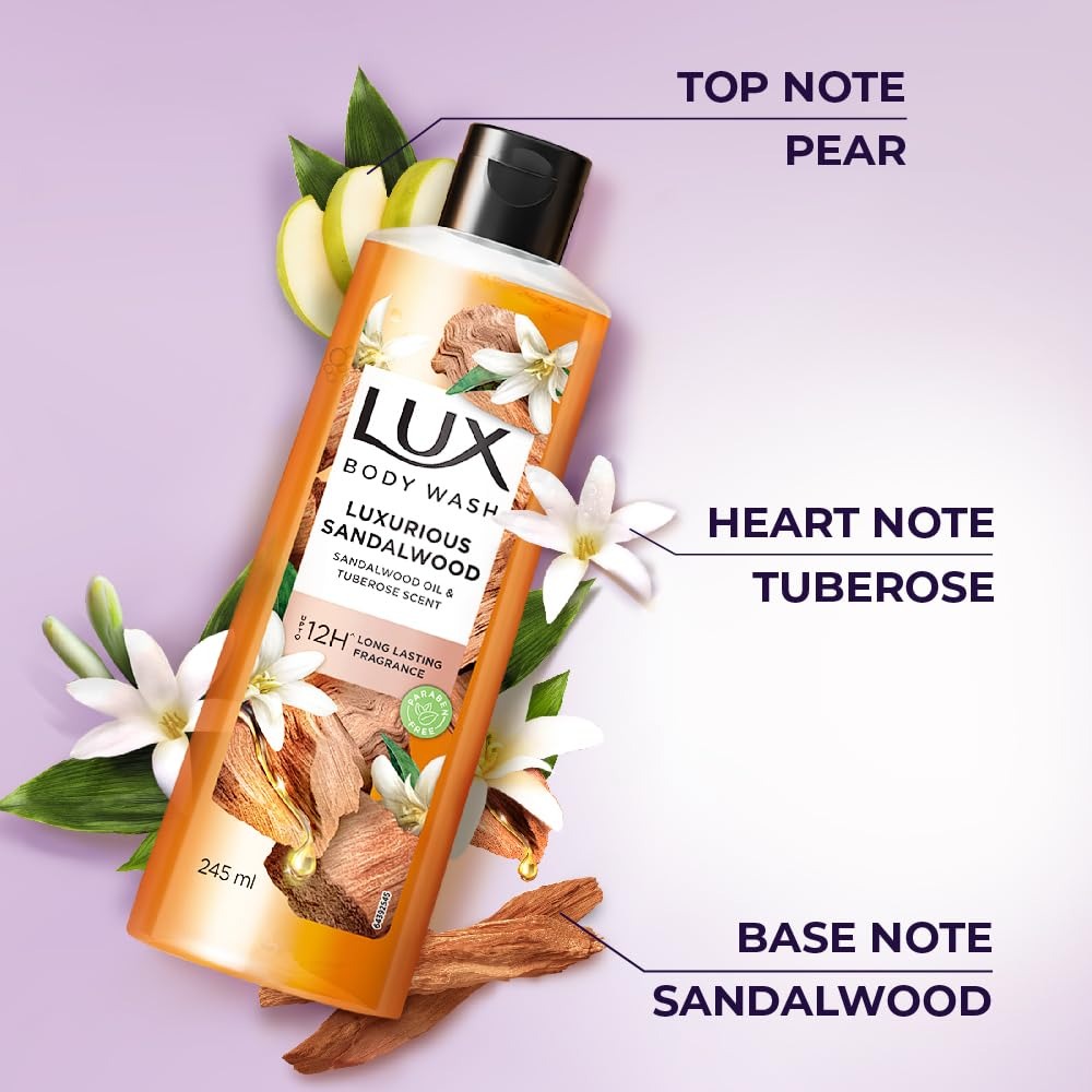 Lux Luxurious Sandalwood with Sandalwood Oil & Tuberose Scent, 245 ml,Lux Sandalwood bodywash, Lux Tuberose bodywash, Sandalwood oil body wash