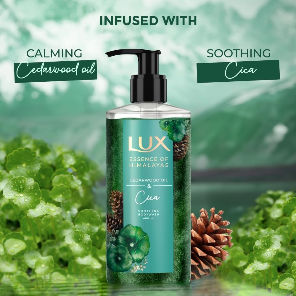 Lux Essence of Himalayas | Cedarwood Oil & Cica|100% Natural himalayan oil | Soothing Body Wash 400 ml,Lux Body Wash, Himalayan Oil, Cedarwood Body Wash
