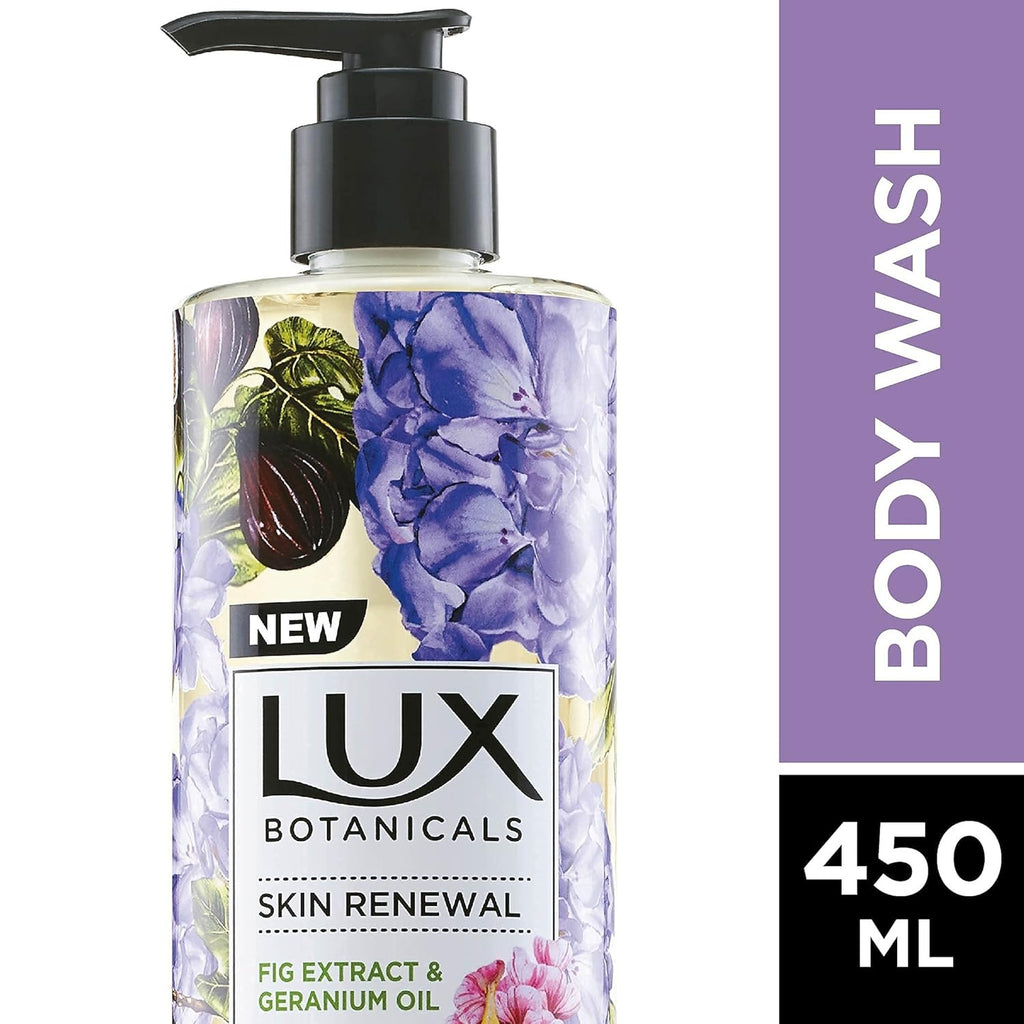 Lux Botanicals Skin Renewal Body Wash with Geranium Oil & Fig Extract for Women, 100% Natural Extracts, Moisturizing & Rejuvenating Shower Gel for Nourished