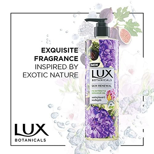 Lux Botanicals Skin Renewal Body Wash with Geranium Oil & Fig Extract for Women, 100% Natural Extracts, Moisturizing & Rejuvenating Shower Gel for Nourished