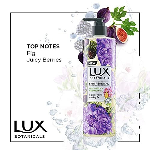 Lux Botanicals Skin Renewal Body Wash with Geranium Oil & Fig Extract for Women, 100% Natural Extracts, Moisturizing & Rejuvenating Shower Gel for Nourished