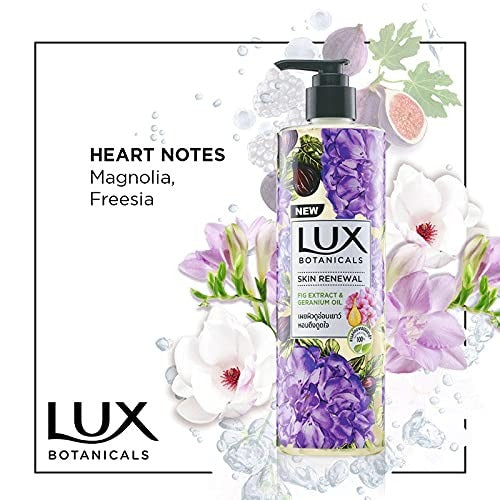 Lux Botanicals Skin Renewal Body Wash with Geranium Oil & Fig Extract for Women, 100% Natural Extracts, Moisturizing & Rejuvenating Shower Gel for Nourished