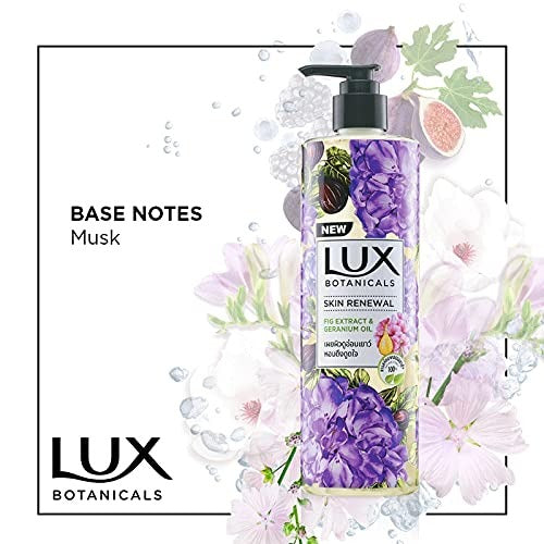 Lux Botanicals Skin Renewal Body Wash with Geranium Oil & Fig Extract for Women, 100% Natural Extracts, Moisturizing & Rejuvenating Shower Gel for Nourished