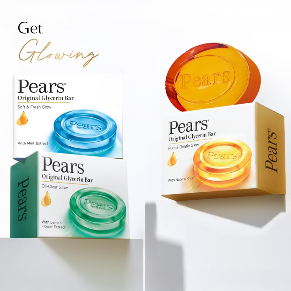 Pears Pure & Gentle Bathing Soap Bar 125 g (Combo Pack of 8) Moisturizing Glycerin Soap for Soft|| Glowing Skin & Body - Paraben Free|| For Men & Women,
