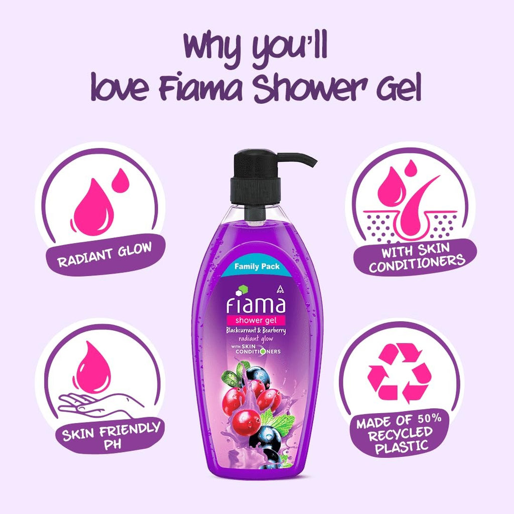 Fiama Body Wash Shower Gel Blackcurrant & Bearberry, 895 ml Family Pack, Body Wash for Women & Men with Skin Conditioners for Radiant Glow