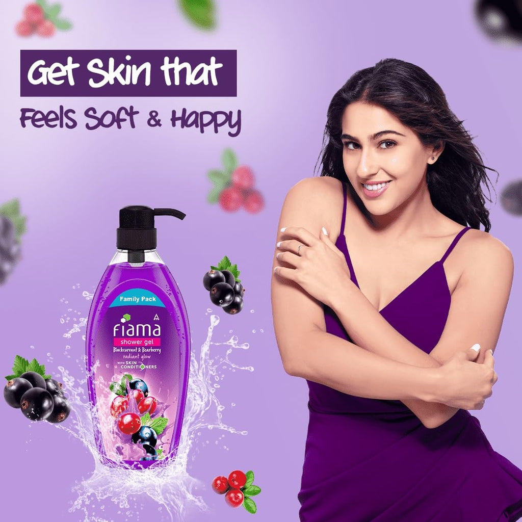 Fiama Body Wash Shower Gel Blackcurrant & Bearberry, 895 ml Family Pack, Body Wash for Women & Men with Skin Conditioners for Radiant Glow