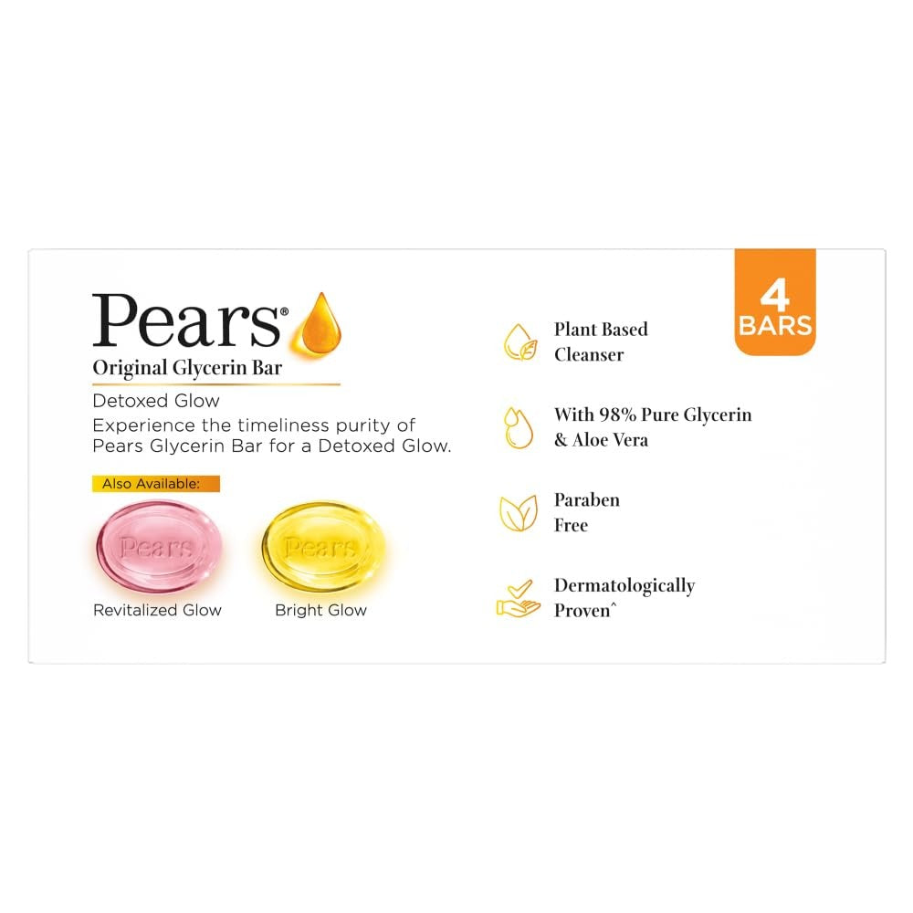 Pears Naturalé Aloe Vera Detoxifying Soap Bar|| 125 g (Pack of 4),Pears Naturalé Aloe Vera Soap, Detoxifying Soap Bar, Glycerin Soap, Aloe Vera Bathing Bar,