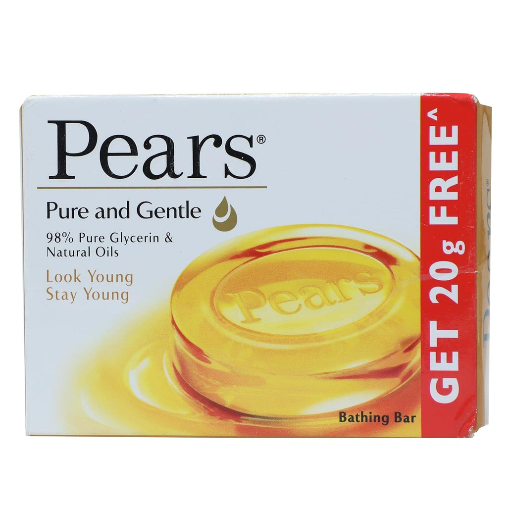 Pears Pure & Gentle with Glycerin & Natural Oils Bathing Bar, 100g + 20g free,Pears soap, Pure & Gentle bar, glycerin soap, moisturizing bathing bar,