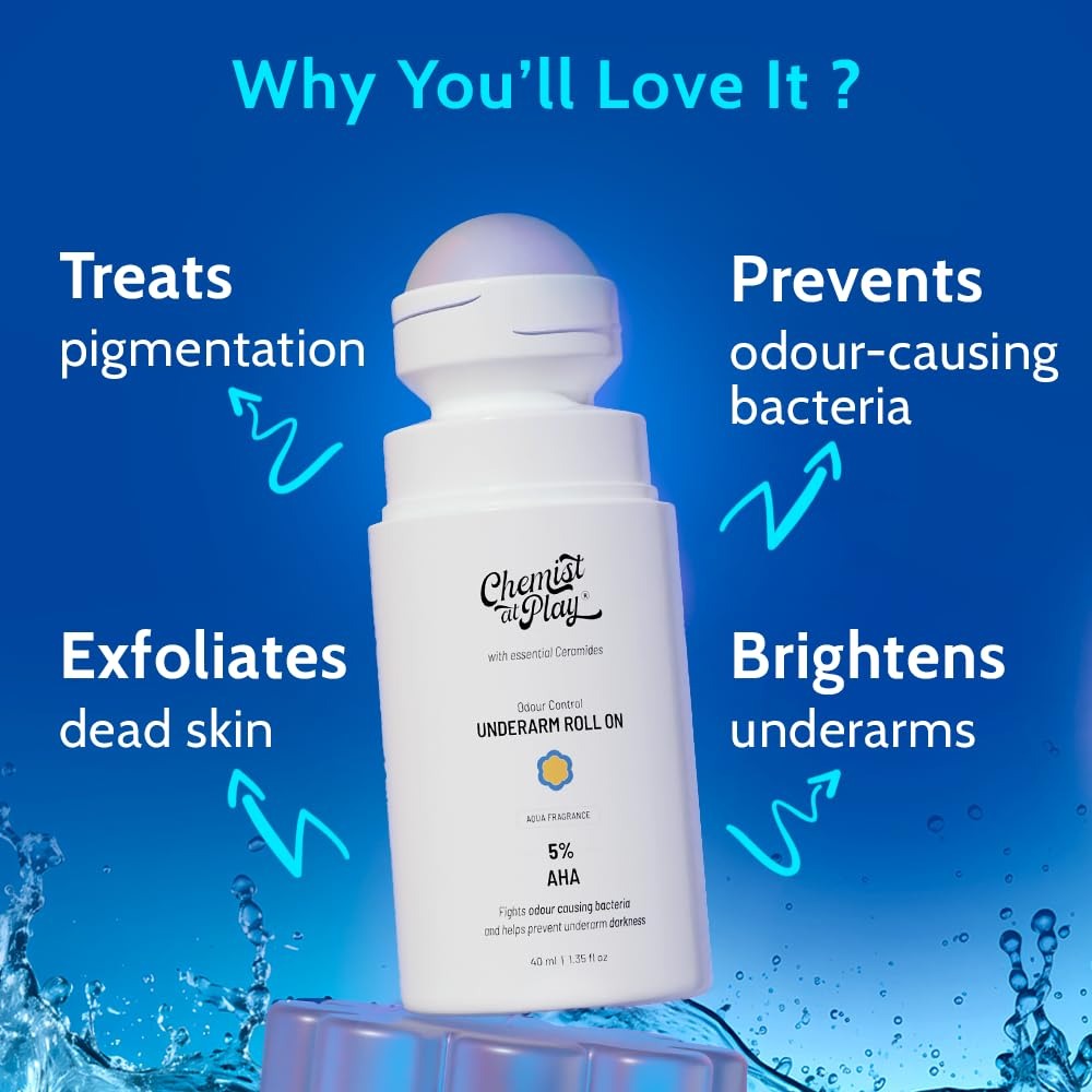 Chemist At Play Exfoliating Body Wash + Under-Arm Roll-On, Aqua Fragrance | Prevent Dry, Rough, Bumpy Skin, Brightens Skin & Exfoliates Underarm