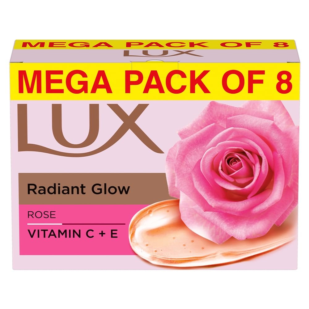 Lux Radiant Glow Bathing Soap infused with Vitamin C & E For Superior Glow Offer Pack of 8 x 150g,Lux Radiant Glow Soap, Vitamin C Soap, Vitamin E Soap,