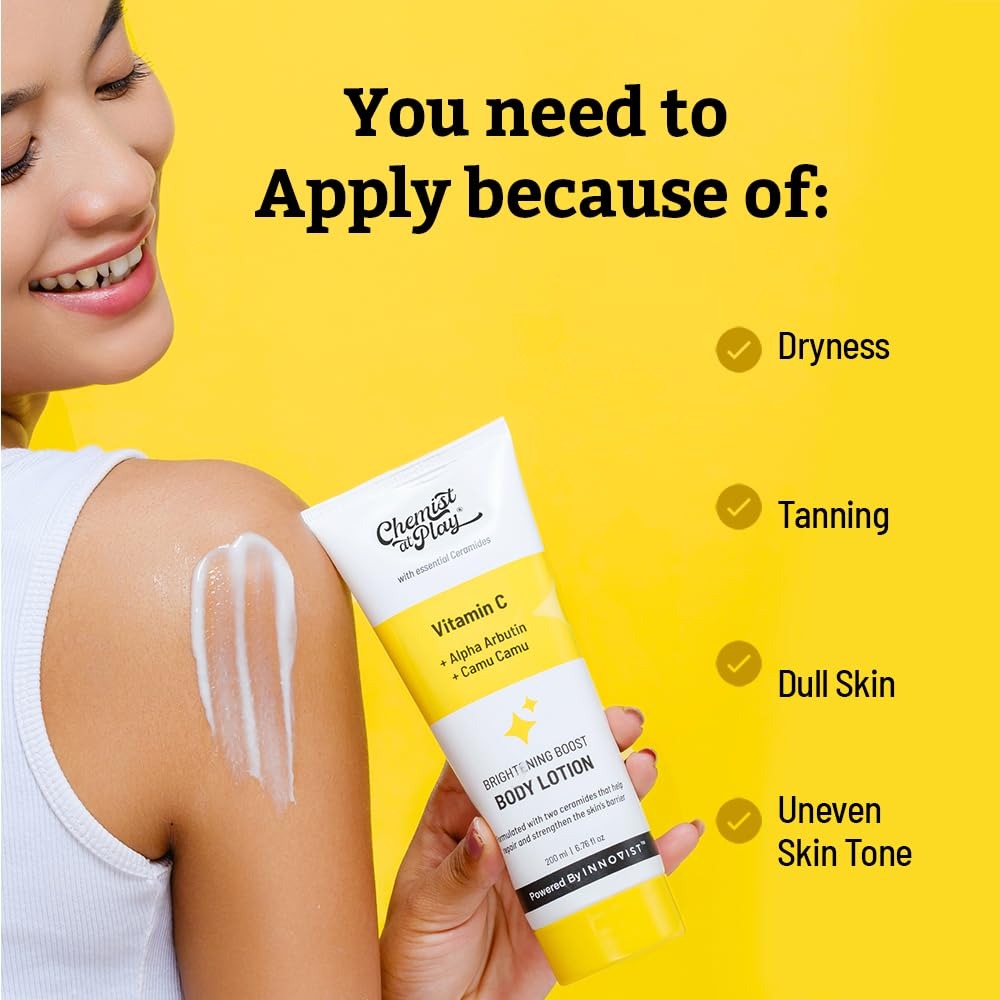 Chemist At Play 1% Salicylic Acid Exfoliating Body Wash 236ml +Brightening Body Lotion | Skin Moisturization | Arbutin & Vitamin C | 200 ml | Men & Women
