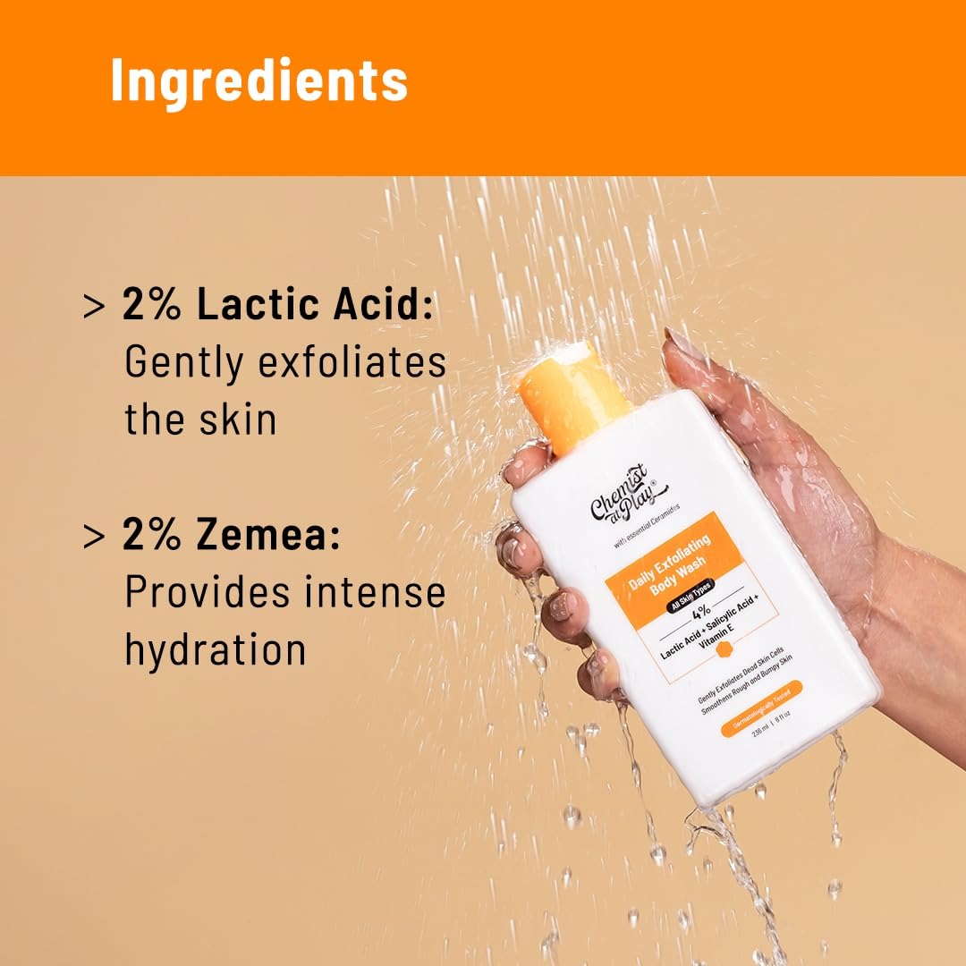 Chemist At Play 1% Salicylic Acid Exfoliating Body Wash 236ml + Brightening Boost Face Wash with 30x Vitamin C 100 ml