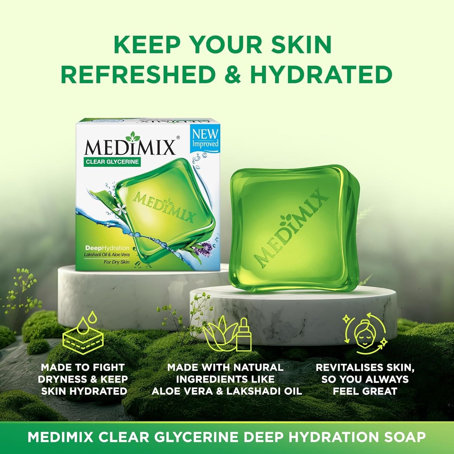 Medimix Clear Glycerine Bathing Bar Soap for Dry Skin 100g (3 + 1 Combo Pack) | Infused with Lakshadi Oil & Aloe Vera | Effective for Dry Skin,