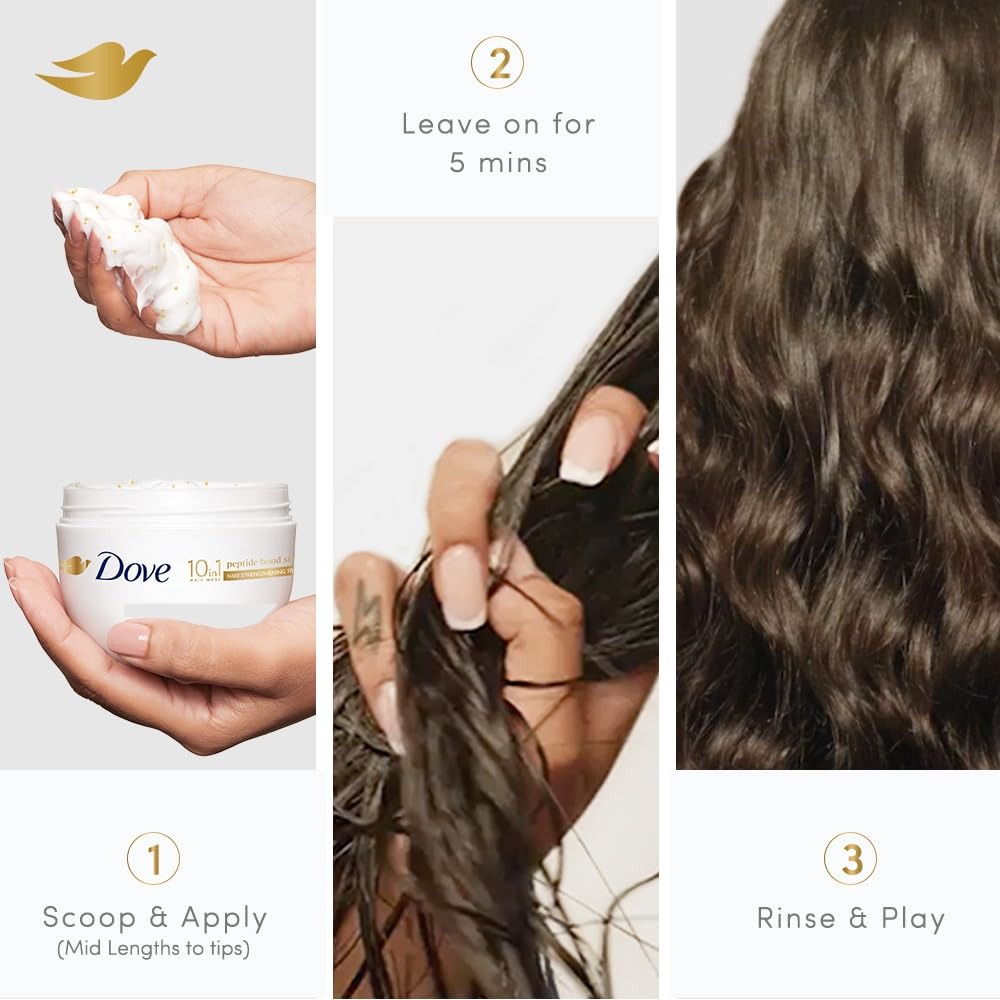 Dove 10in1 Peptide Bond Strength Hair Treatment Mask 300 ml |For Extremely Damaged Hair | with PROTEIN PEPTIDES beads| Reoncstructs bonds to repair heat