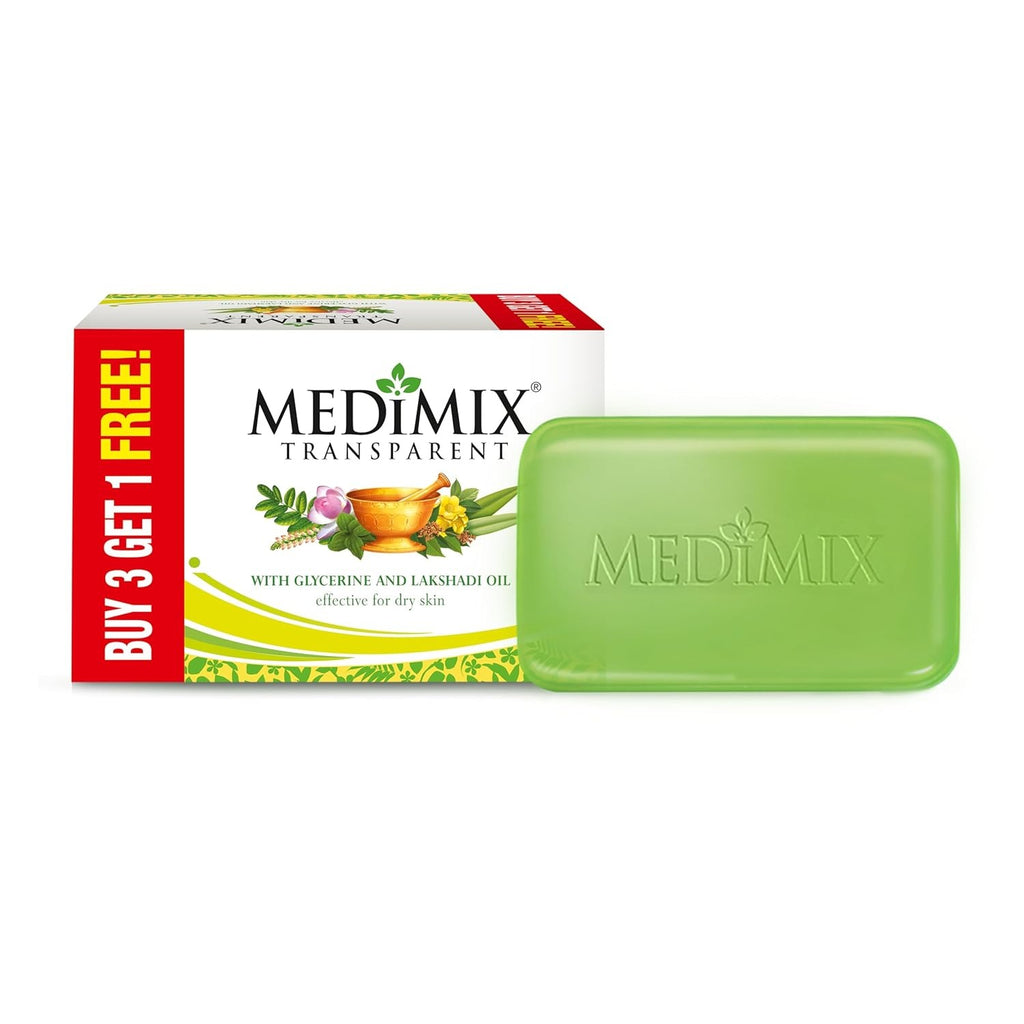 Medimix Transparent Ayurvedic Traditionally Made Bathing Bar Soap 125g (3 + 1 Combo Pack) | Infused with Glycerine and Lakshadi Oil | Effective for Dry Skin,