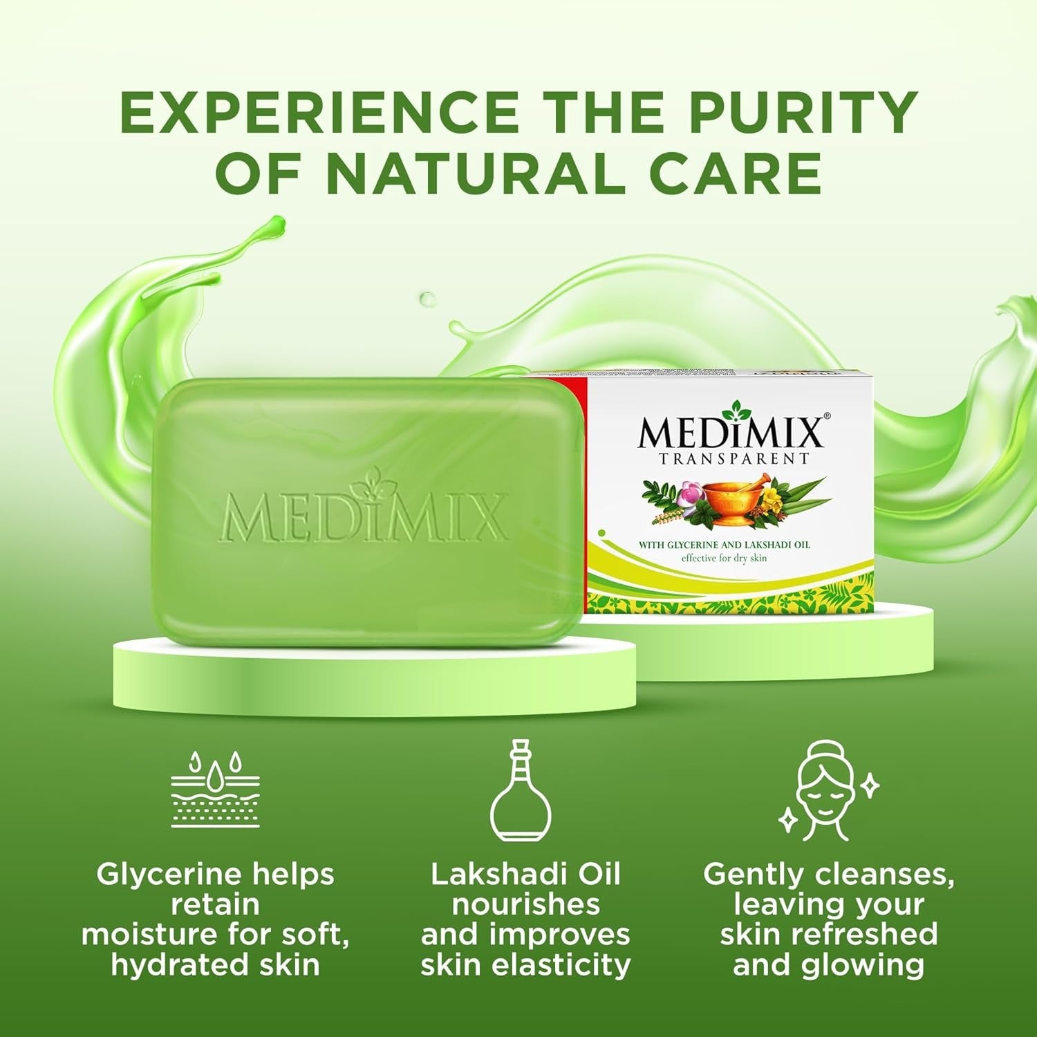 Medimix Transparent Ayurvedic Traditionally Made Bathing Bar Soap 125g (3 + 1 Combo Pack) | Infused with Glycerine and Lakshadi Oil | Effective for Dry Skin,