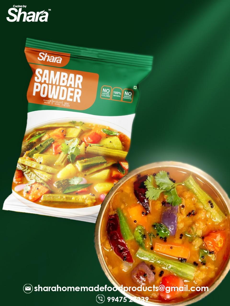 Sambar Powder | Shara sambar powder | Authentic South Indian Masala | 100% Natural Spices | No Added Colors or Preservatives | Fresh & Aromatic