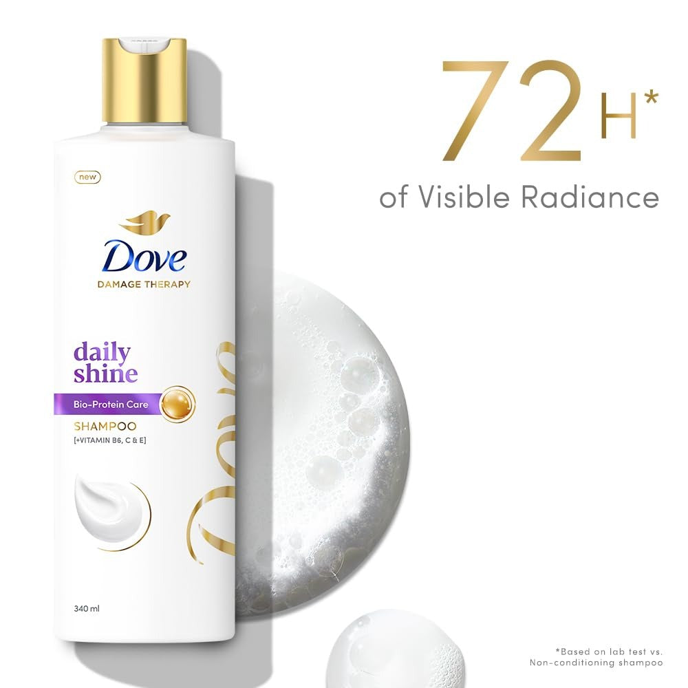 Dove Daily Shine Shampoo 340 ml|| For Dry and Damaged|| Strengthening Shampoo Gives Smooth and Strong Hair - Mild for Men & Women