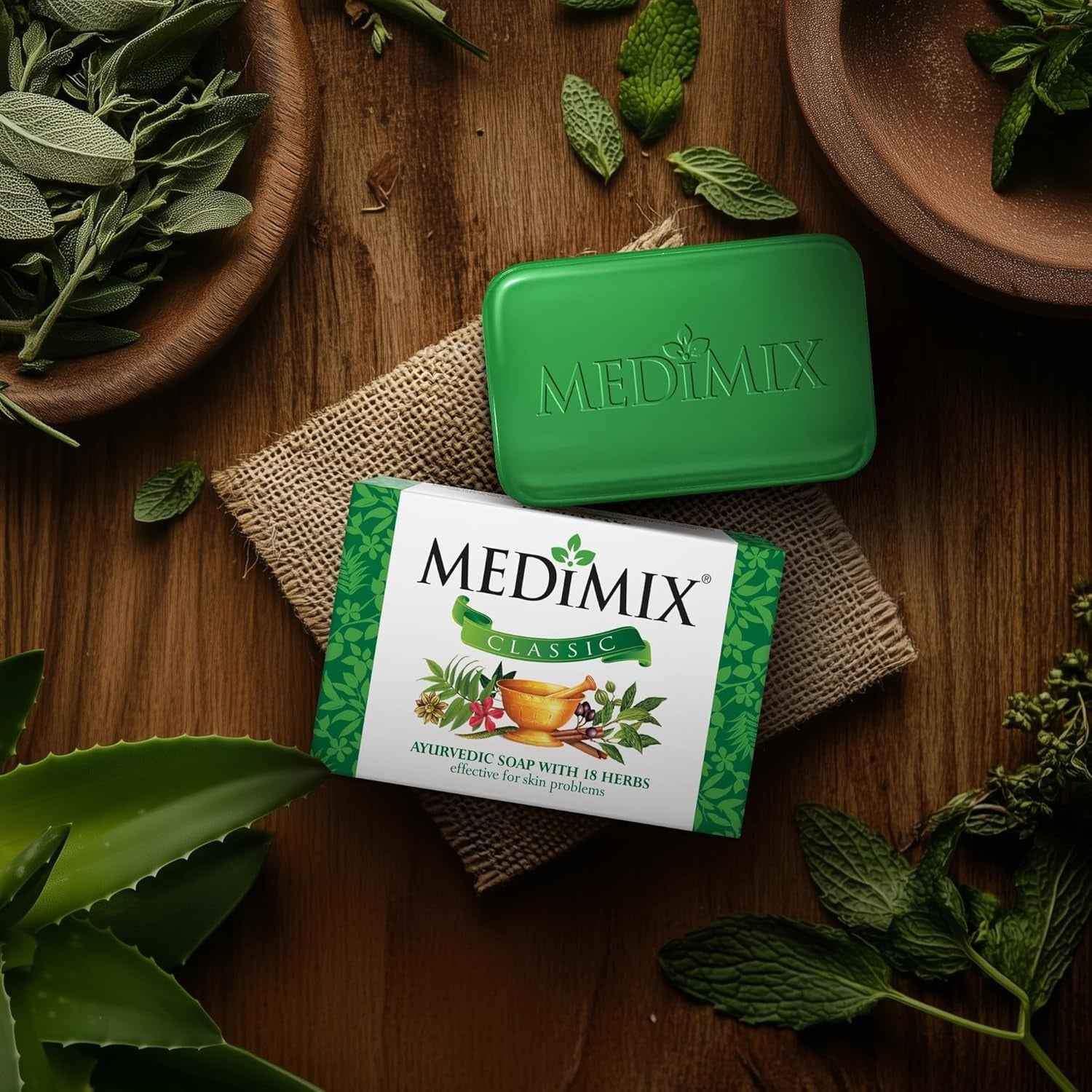 Medimix Classic Ayurvedic Traditionally Made Soap 75g | Infused with 18 Herbs | Effective for Skin Problems,Medimix Classic, Ayurvedic Soap, 18 Herbs Soap,