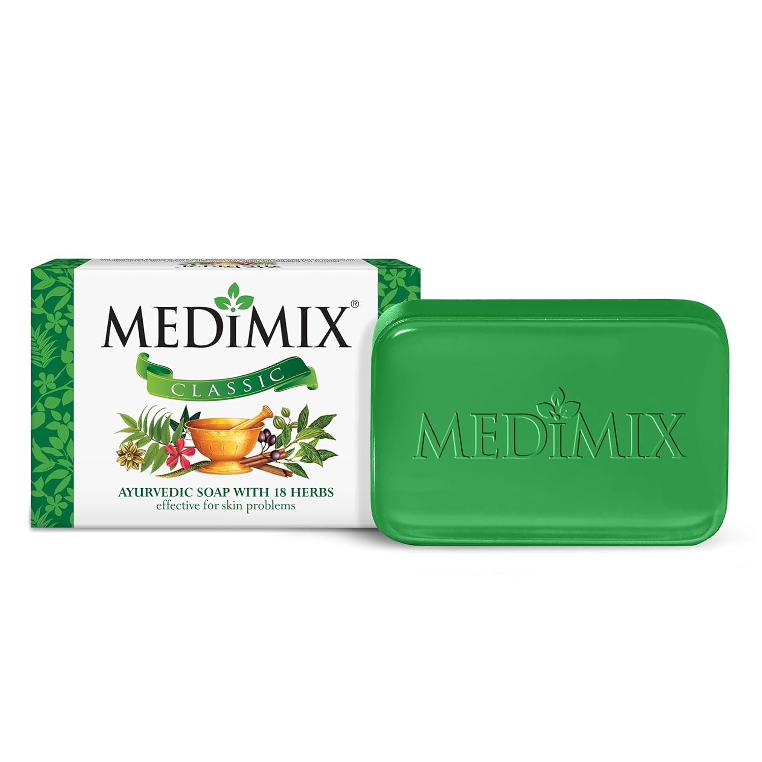 Medimix Classic Ayurvedic Traditionally Made Soap 75g | Infused with 18 Herbs | Effective for Skin Problems,Medimix Classic, Ayurvedic Soap, 18 Herbs Soap,