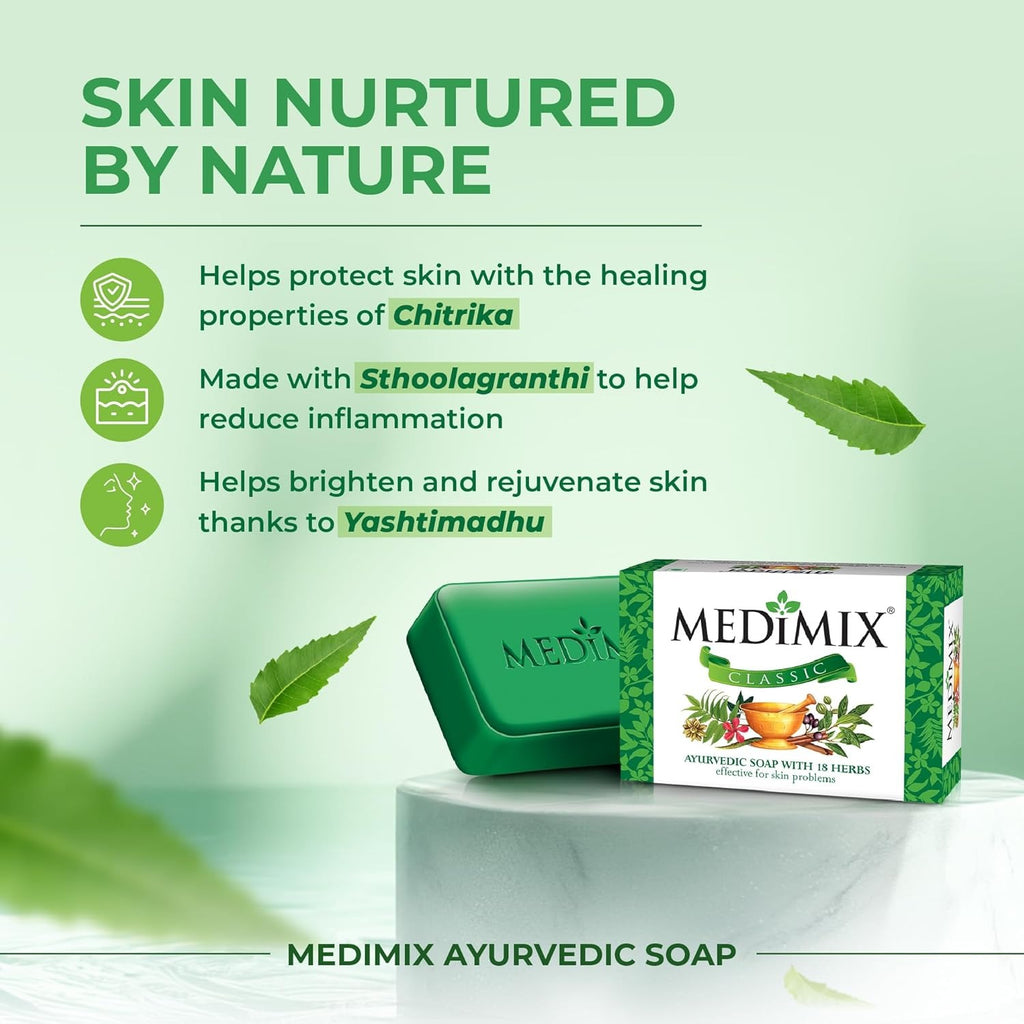 Medimix Classic Ayurvedic Traditionally Made Soap 75g | Infused with 18 Herbs | Effective for Skin Problems,Medimix Classic, Ayurvedic Soap, 18 Herbs Soap,