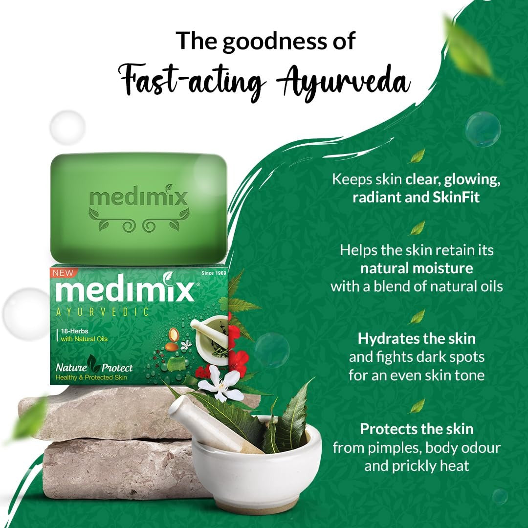 Medimix Ayurvedic Classic 18 Herbs Bathing Soap 125g | Natural Oils For Healthy & Protected Skin | Shop Herbal | Natural | Paraben-free & Sulphate-free |