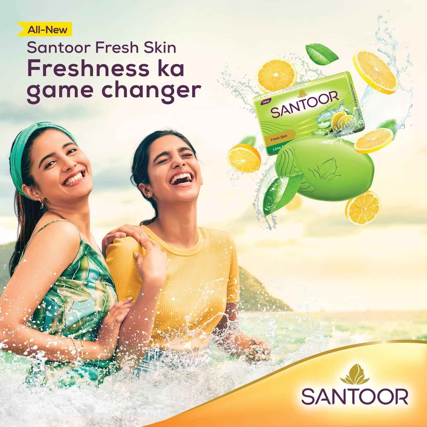 Santoor Fresh Skin Aloe Vera & Lime Bathing Soap with Nourishing & Anti-Aging Properties| For Smooth & Soft and Younger-Looking Skin| For All Skin Types| 125g,