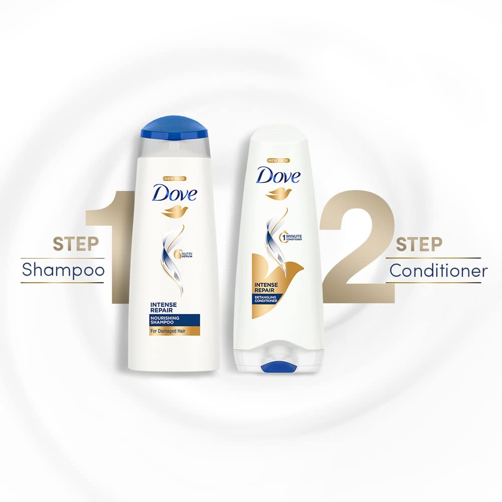 Dove Intense Repair Shampoo 340 ml - Repairs Dry and Damaged Hair, Strengthening for Smooth & Strong Hair - Mild Daily for Men & Women (Pack of 2)