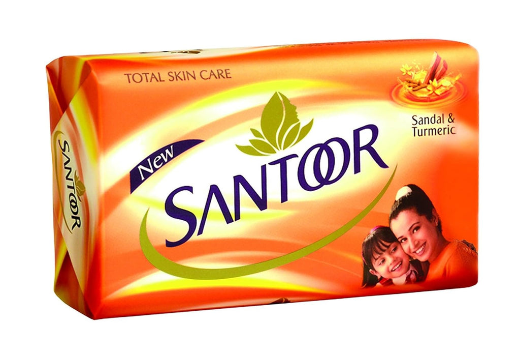 Santoor Sandal and Turmeric Soap, 100g,Santoor soap, sandal soap, turmeric soap, glowing skin soap, natural skincare soap, beauty soap, bathing bar, sandalwood,