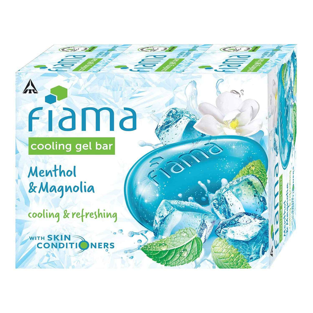 Fiama Cooling Gel Bar Menthol & Magnolia, 375g (125g - Pack of 3), with Skin Conditioners, feel 3° cooler, Soap for Women & Men, For All Skin Types,