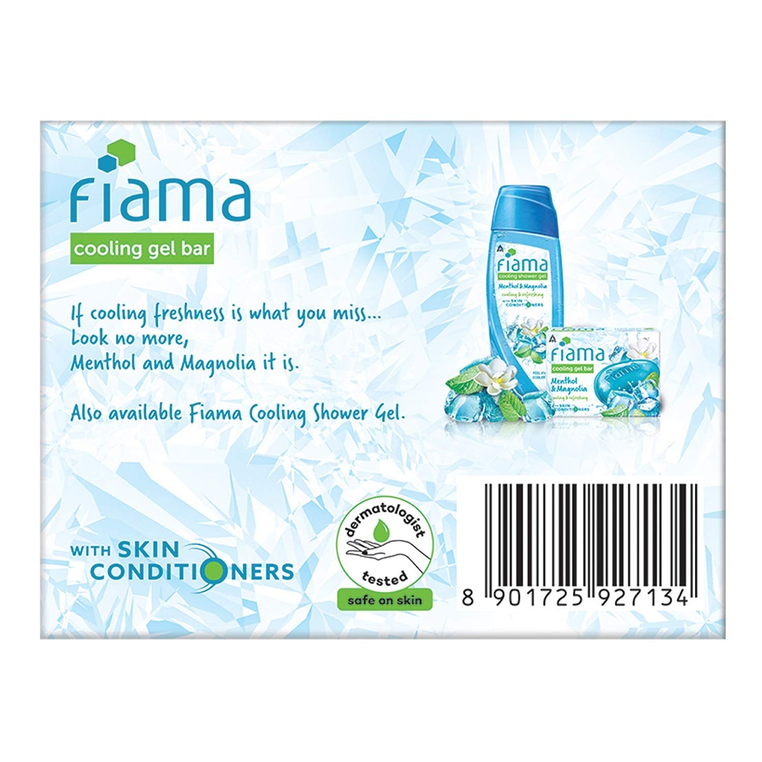 Fiama Cooling Gel Bar Menthol & Magnolia, 375g (125g - Pack of 3), with Skin Conditioners, feel 3° cooler, Soap for Women & Men, For All Skin Types,