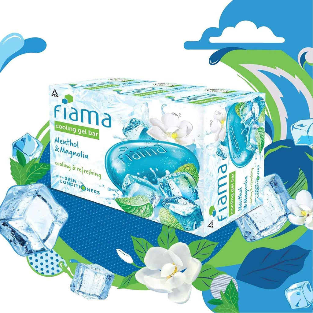 Fiama Cooling Gel Bar Menthol & Magnolia, 375g (125g - Pack of 3), with Skin Conditioners, feel 3° cooler, Soap for Women & Men, For All Skin Types,