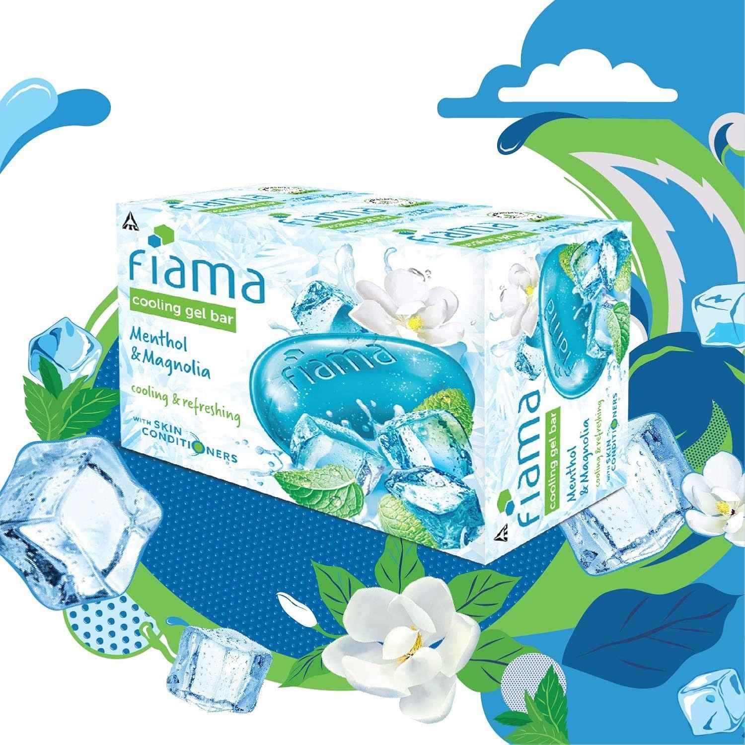 Fiama Cooling Gel Bar Menthol & Magnolia, 375g (125g - Pack of 3), with Skin Conditioners, feel 3° cooler, Soap for Women & Men, For All Skin Types,
