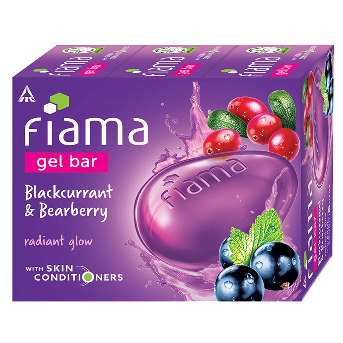 Fiama Gel Bar Blackcurrant And Bearberry for Radiant Glowing Skin, 375g (125g - Pack of 3), with Skin Conditioners, Soap for Women & Men, For All Skin Types,