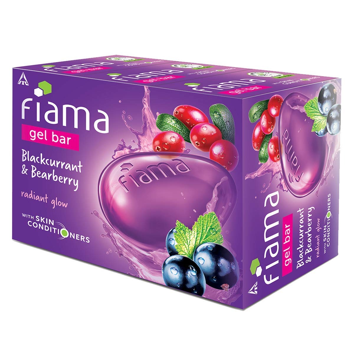 Fiama Gel Bar Blackcurrant And Bearberry for Radiant Glowing Skin, 375g (125g - Pack of 3), with Skin Conditioners, Soap for Women & Men, For All Skin Types,