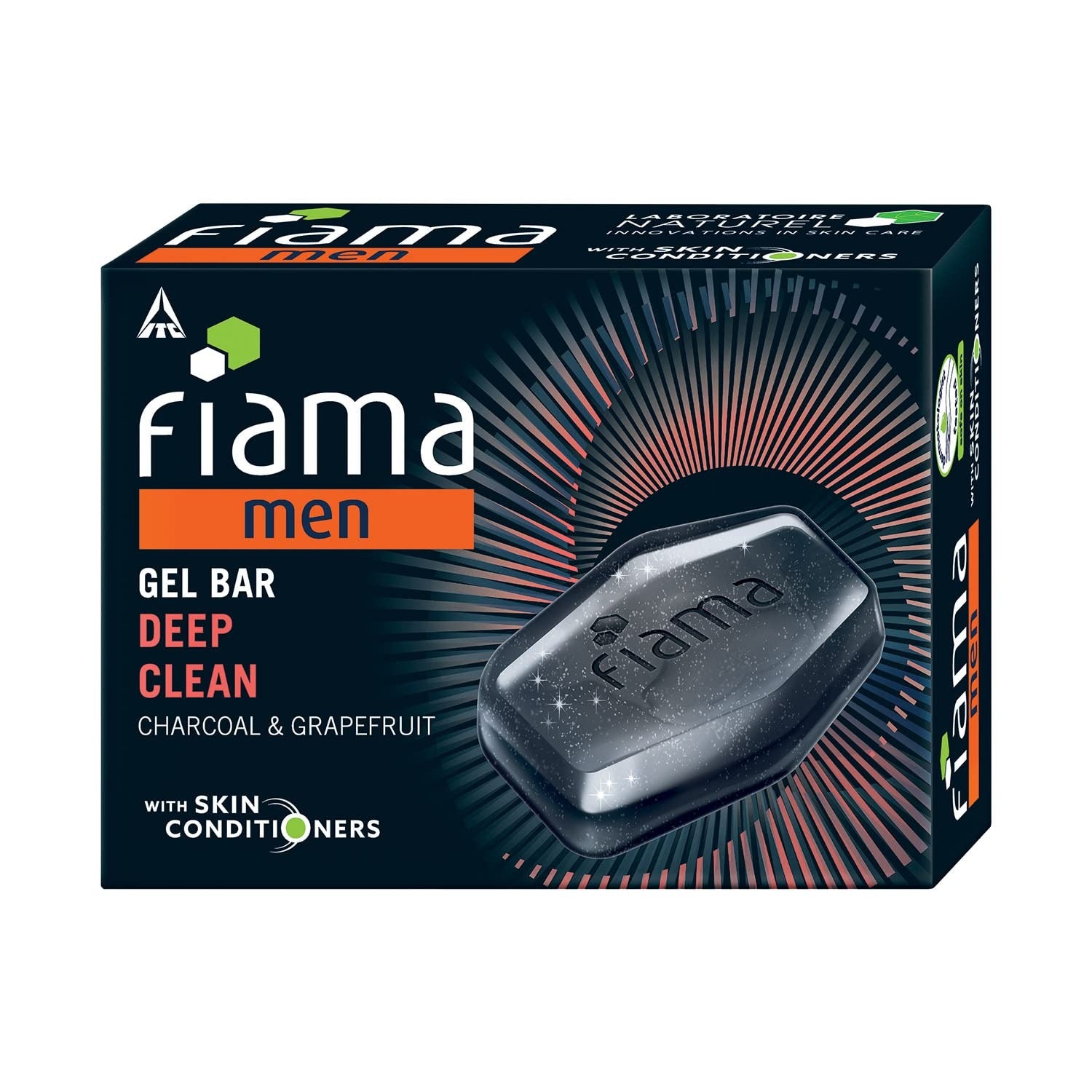 Fiama Men Deep Clean Gel Bar, with Charcoal, Grapefruit & Skin Conditioners, 125g Soap for Men, Skin Friendly pH, For All Skin Types
