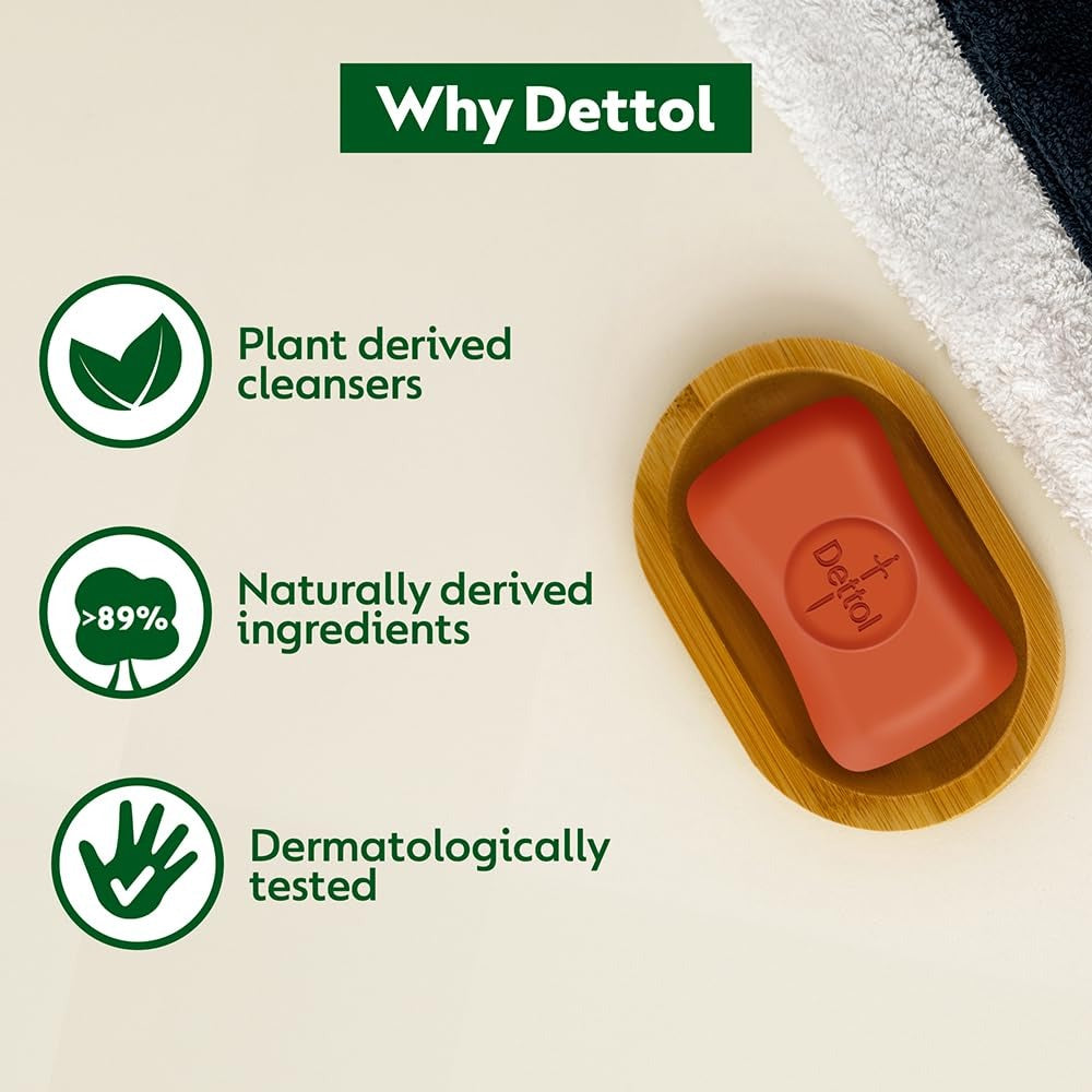 Dettol Original Bathing Soap Bar with 12 HR protective shield (750gm) | Kills 99.99% Germs, 150g (Pack of 5),Dettol soap, Original Dettol bathing bar,