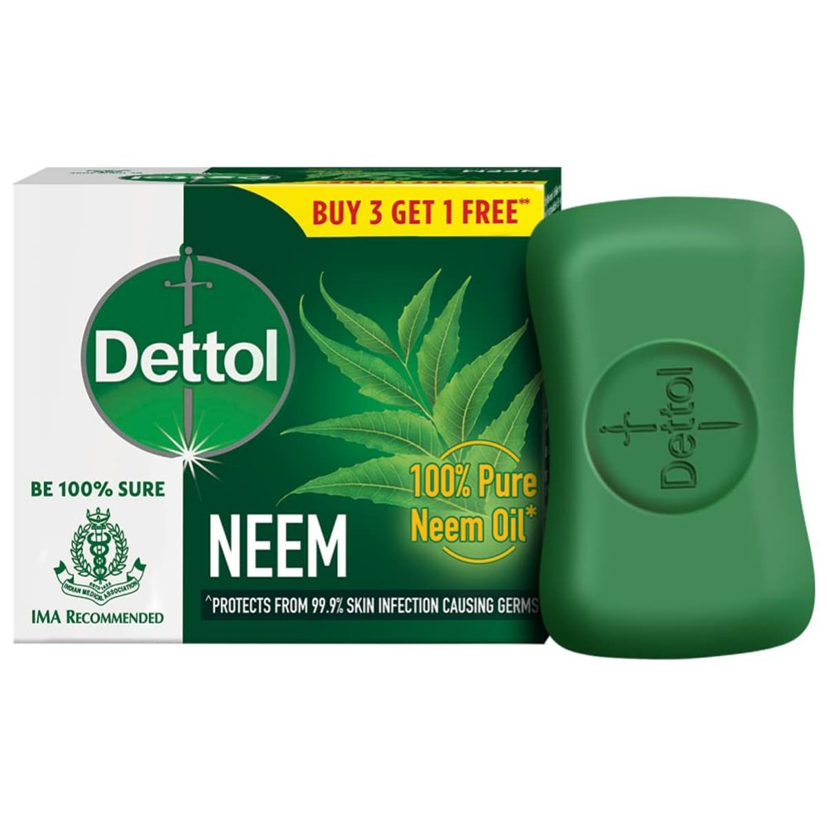 Dettol Neem Bathing Soap Bar With Pure Neem Oil, 75G (Buy 3 Get 1 Free), Combo Offer On Bath Soap,Dettol Neem Soap, Neem Bathing Bar, Pure Neem Oil Soap,